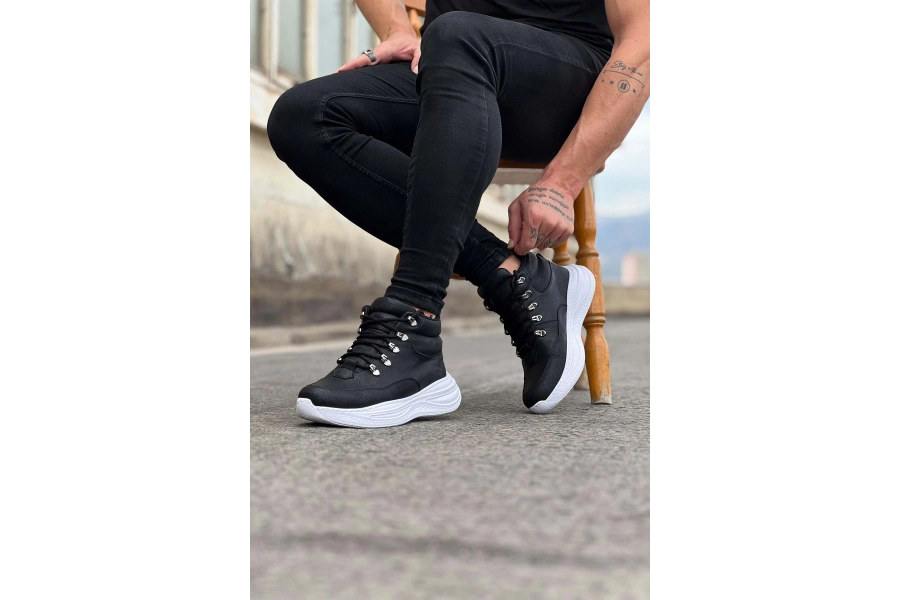Shoecide Wg035 Siyah Cilt Yüksek Taban Yarım Bilek Bot