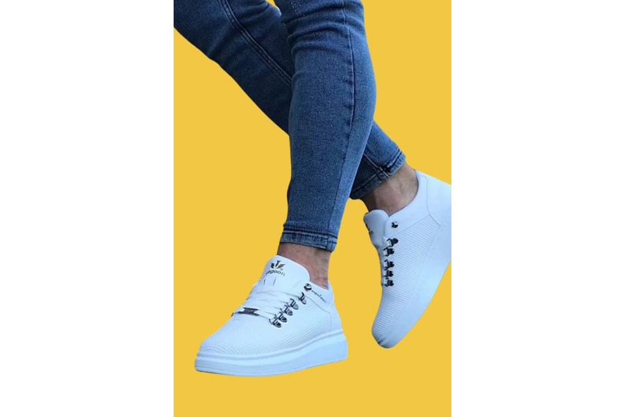 Shoecide Wg047 Bağcıklı Kalın Taban Beyaz Erkek Casual Ayakkabı