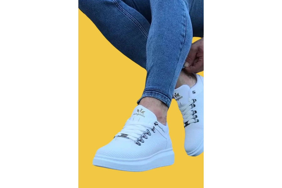 Shoecide Wg047 Bağcıklı Kalın Taban Beyaz Erkek Casual Ayakkabı