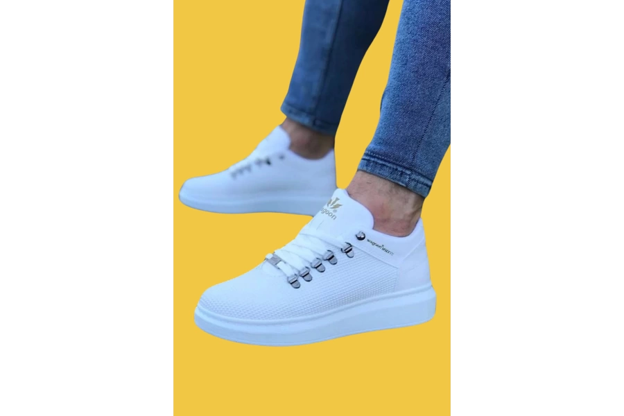 Shoecide Wg047 Bağcıklı Kalın Taban Beyaz Erkek Casual Ayakkabı