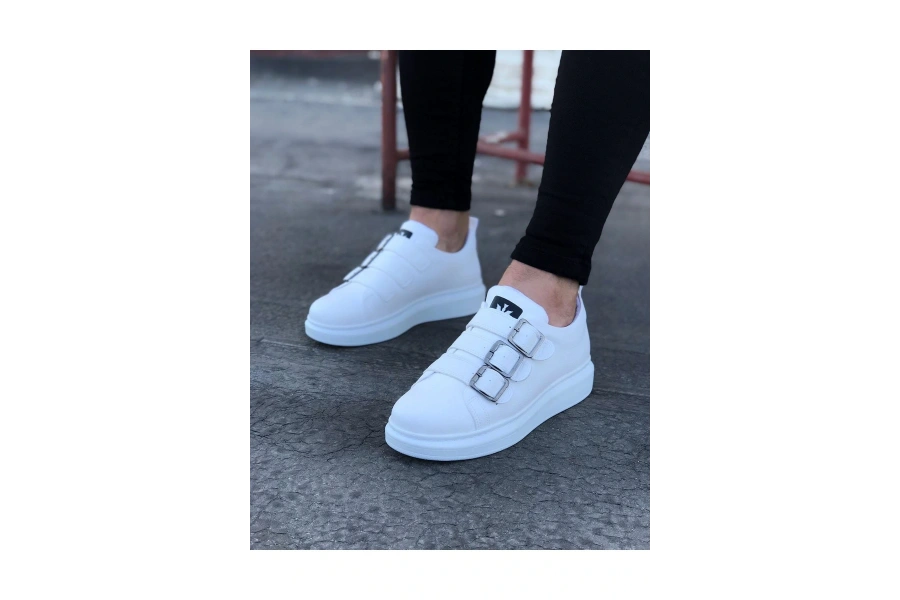 Shoecide Wg050 Beyaz Tokalı Kalın Taban Erkek Ayakkabı