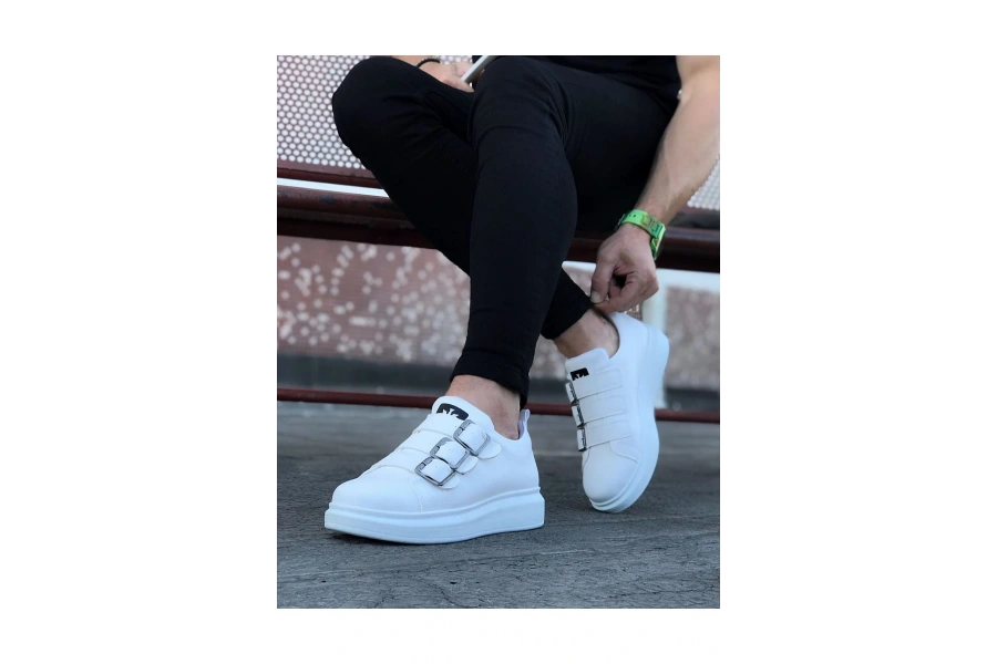 Shoecide Wg050 Beyaz Tokalı Kalın Taban Erkek Ayakkabı