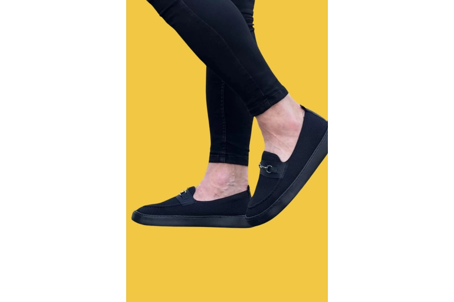 Shoecide Wg060 Bağcıksız Slip-on Rahat Taban Kömür Triko Erkek Spor Klasik Ayakkabı