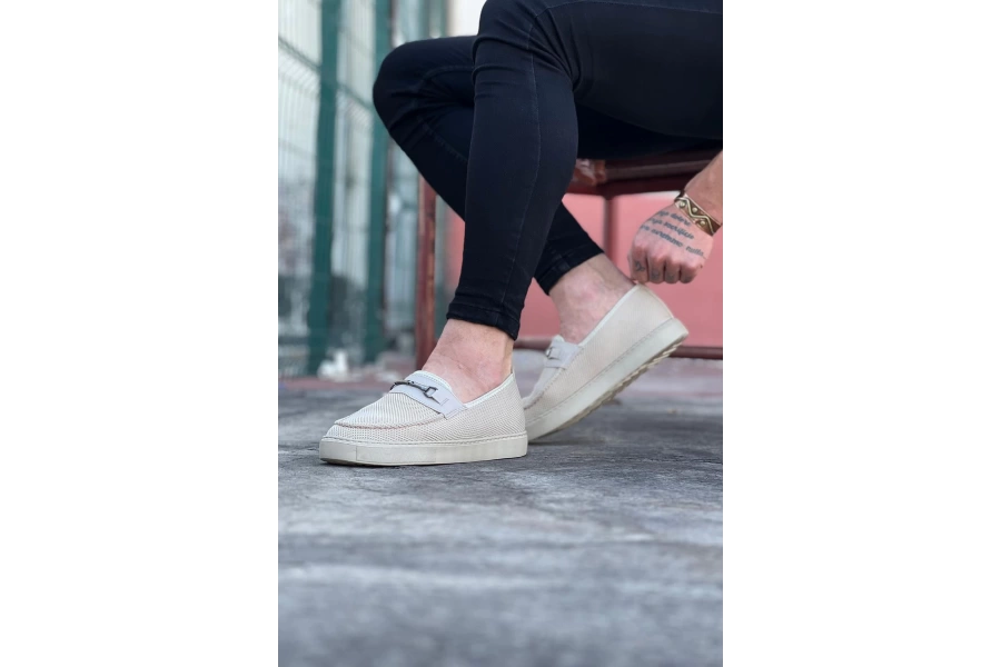 Shoecide Wg060 Bej Triko Babet Erkek Casual Ayakkabı