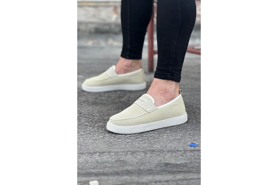 Shoecide Wg061 Bej Triko Babet Erkek Casual Ayakkabı