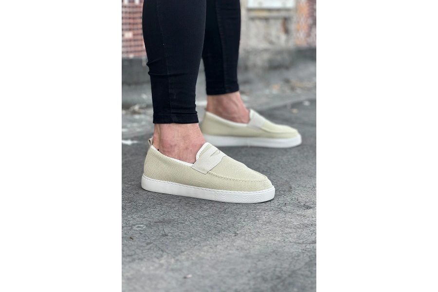 Shoecide Wg061 Bej Triko Babet Erkek Casual Ayakkabı