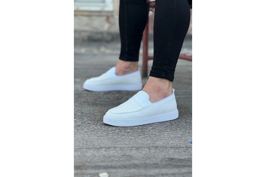Shoecide Wg061 Beyaz Triko Babet Erkek Casual Ayakkabı