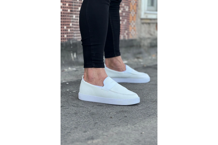Shoecide Wg061 Beyaz Triko Babet Erkek Casual Ayakkabı