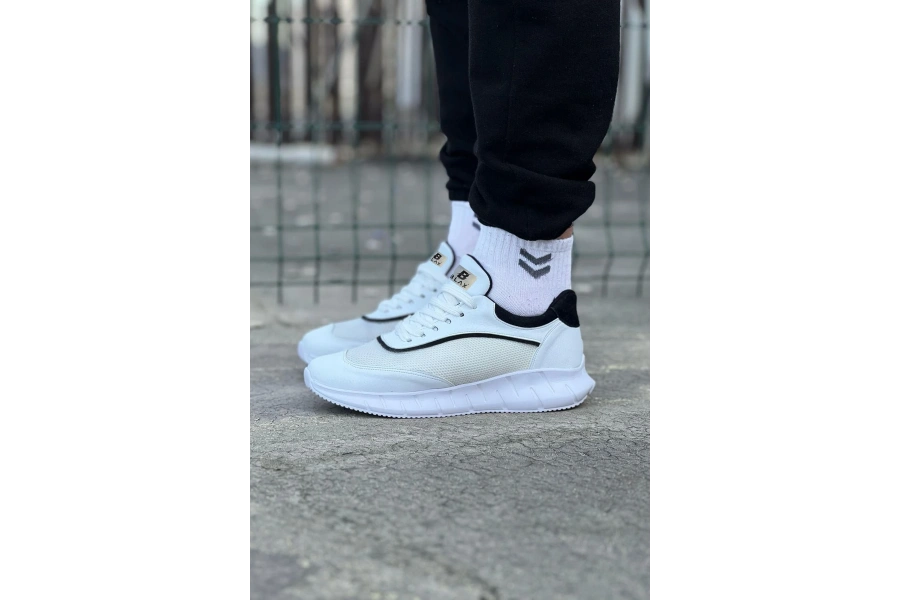 Shoecide Wg062 Beyaz Siyah Triko Erkek Spor Ayakkabı