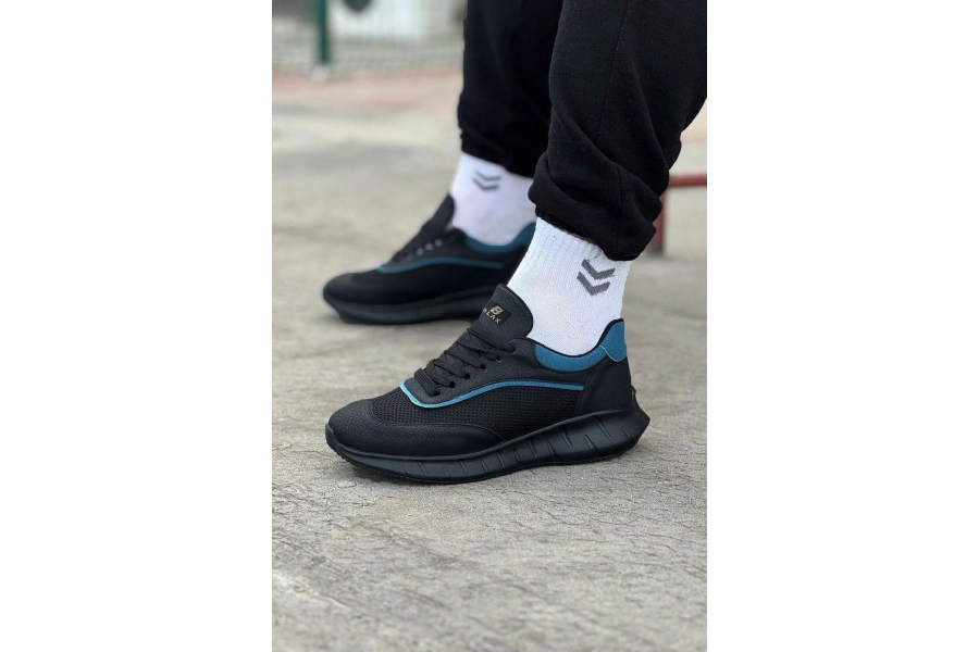 Shoecide Wg062 Kömür Mavi Triko Erkek Spor Ayakkabı
