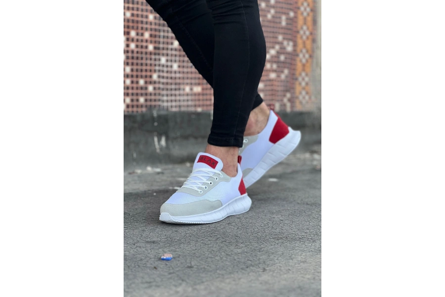 Shoecide Wg063 Beyaz Kırmızı Triko Erkek Spor Ayakkabı