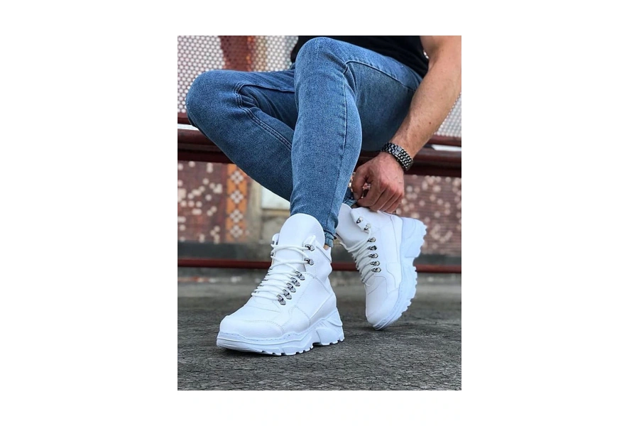 Shoecide Wg07 Beyaz Uzun Bağcıklı  Bot