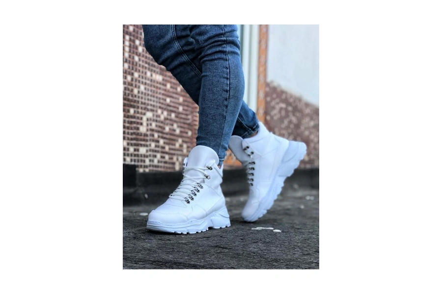 Shoecide Wg07 Beyaz Uzun Bağcıklı  Bot