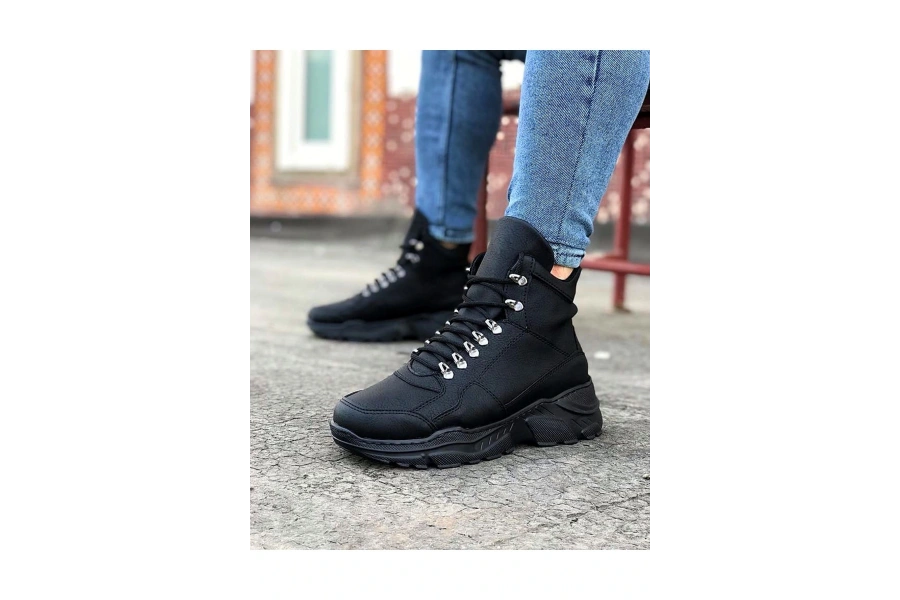 Shoecide Wg07 Kömür Renk Uzun Bağcıklı  Bot