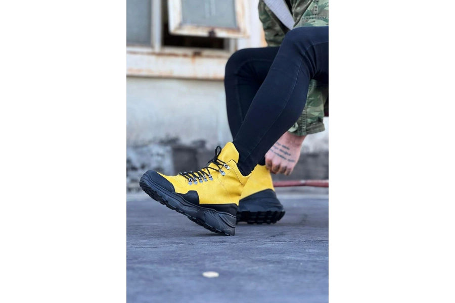 Shoecide Wg07 Sarı-siyah Renk Uzun Bağcıklı  Bot