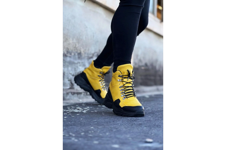 Shoecide Wg07 Sarı-siyah Renk Uzun Bağcıklı  Bot