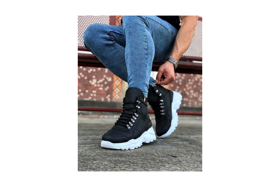 Shoecide Wg07 Siyah Renk Uzun Bağcıklı  Bot