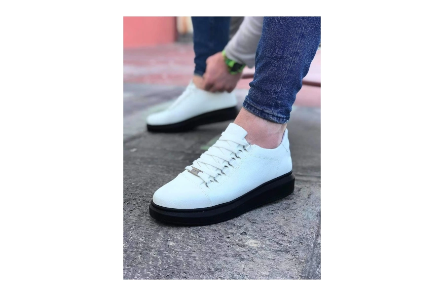 Shoecide Wg08 Beyaz Kömür Düz Erkek Casual Ayakkabı