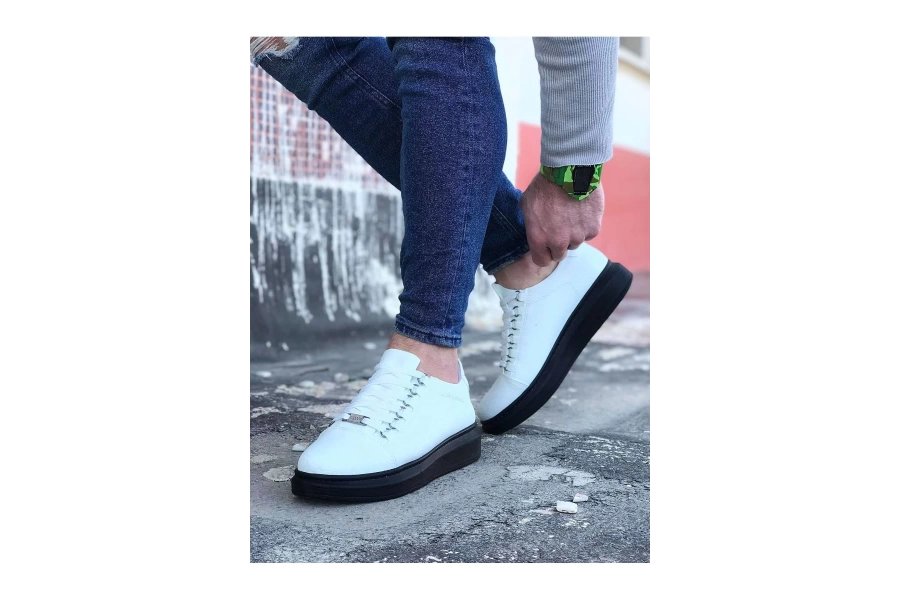 Shoecide Wg08 Beyaz Kömür Düz Erkek Casual Ayakkabı