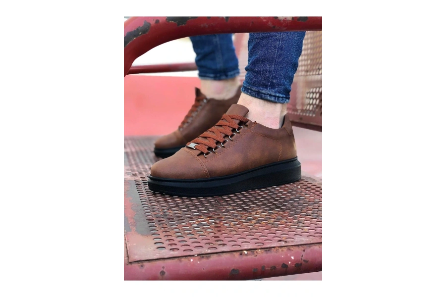 Shoecide Wg08 Taba Kömür Düz Erkek Casual Ayakkabı