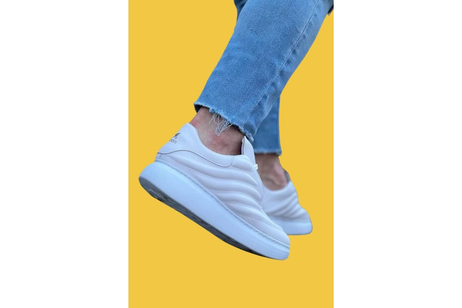 Shoecide Wg094 Bağcıklı Rahat Taban Şişme Tarz Beyaz Cilt Erkek Casual Ayakkabı