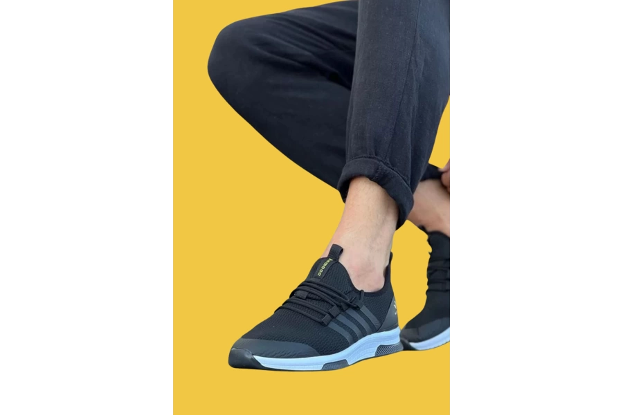 Shoecide Wg103 Bağcıklı Rahat Taban Siyah Triko Erkek Spor Ayakkabı