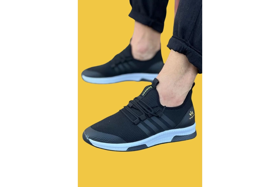 Shoecide Wg103 Bağcıklı Rahat Taban Siyah Triko Erkek Spor Ayakkabı