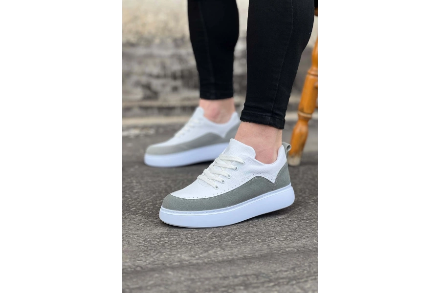 Shoecide Wg162 Beyaz Gri Ortopedik Taban Erkek Casual Ayakkabı