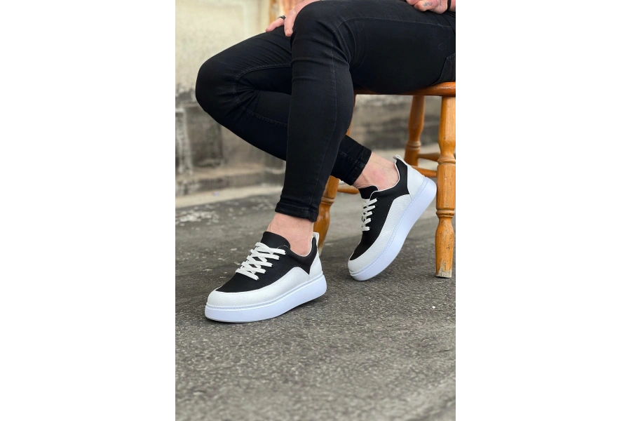 Shoecide Wg162 Beyaz Siyah Ortopedik Taban Erkek Casual Ayakkabı
