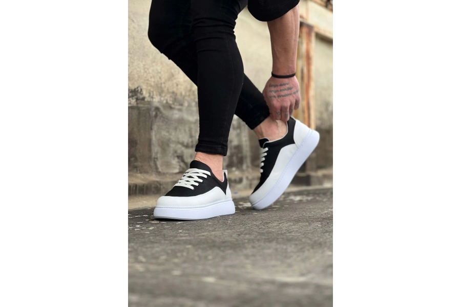 Shoecide Wg162 Beyaz Siyah Ortopedik Taban Erkek Casual Ayakkabı