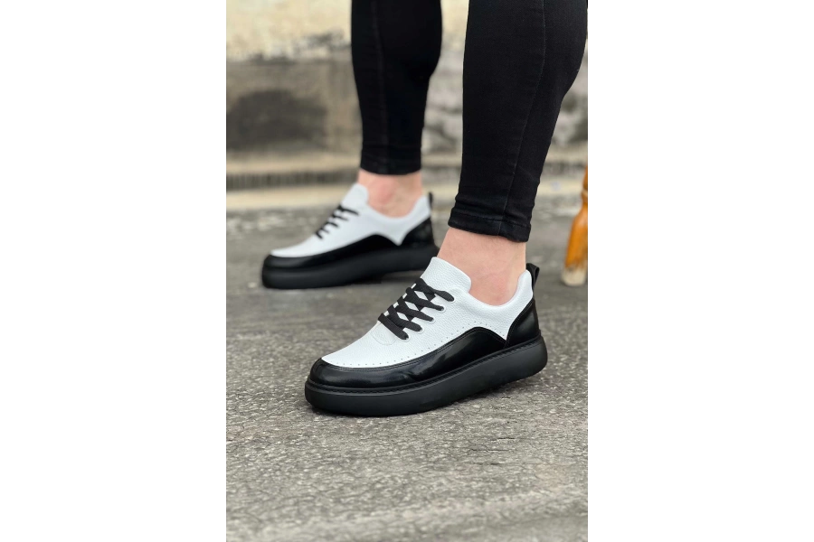 Shoecide Wg162 Kömür Beyaz Rugan Ortopedik Taban Erkek Casual Ayakkabı