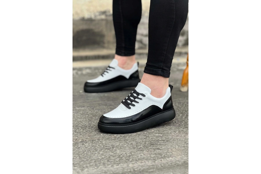 Shoecide Wg162 Kömür Beyaz Rugan Ortopedik Taban Erkek Casual Ayakkabı