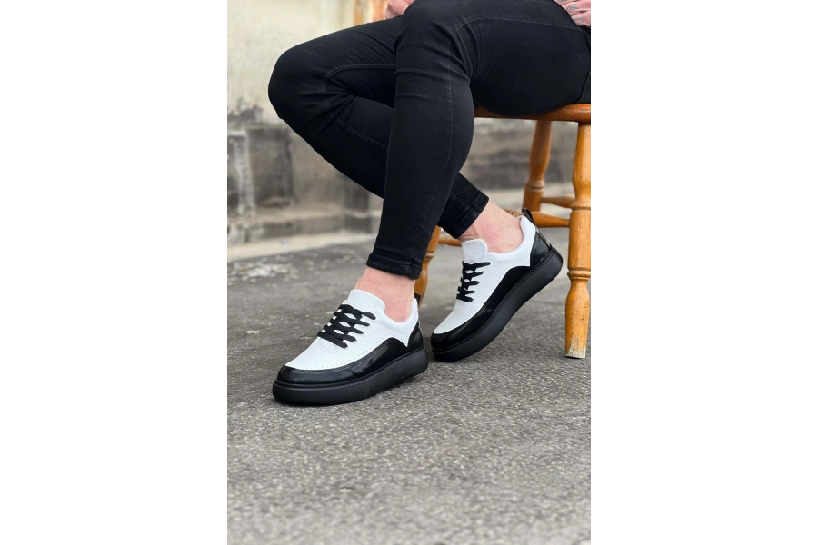 Shoecide Wg162 Kömür Beyaz Rugan Ortopedik Taban Erkek Casual Ayakkabı