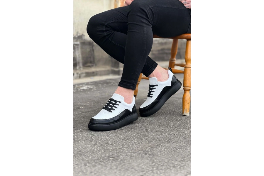 Shoecide Wg162 Kömür Beyaz Rugan Ortopedik Taban Erkek Casual Ayakkabı