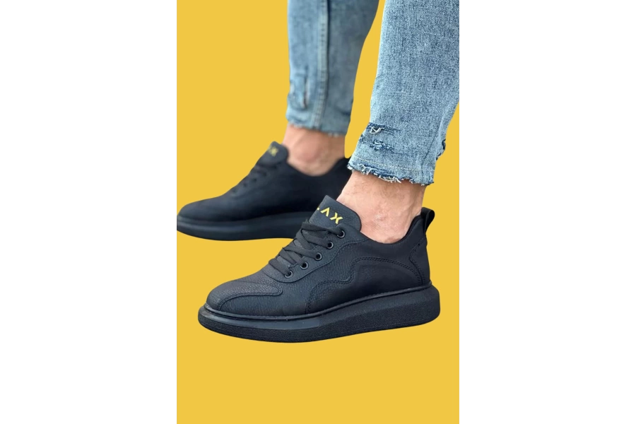 Shoecide Wg301 Bağcıklı Yüksek Taban Kömür Erkek Casual Ayakkabı