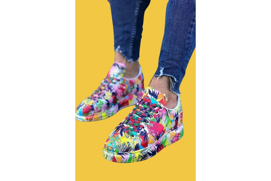 Shoecide Wg501 Bağcıklı Yüksek Taban Boya Baskılı Erkek Casual Ayakkabı