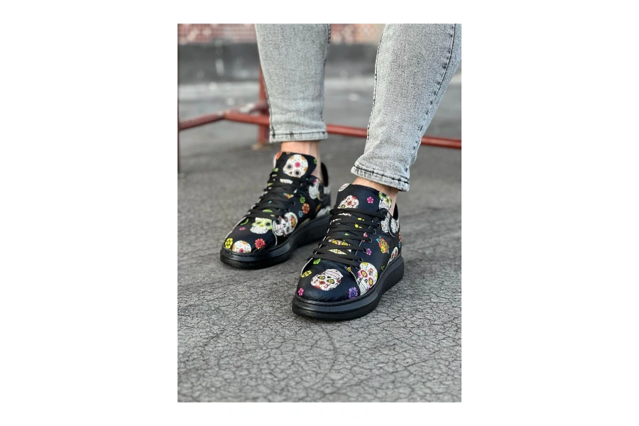 Shoecide Wg501 Siyah Desenli Kuru Kafa Boyalı Erkek Casual Ayakkabı