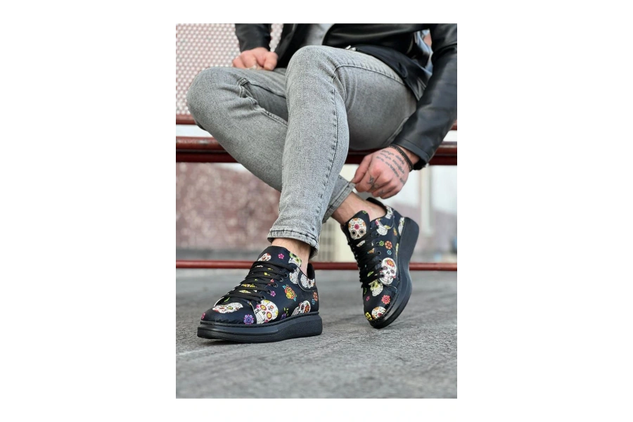 Shoecide Wg501 Siyah Desenli Kuru Kafa Boyalı Erkek Casual Ayakkabı