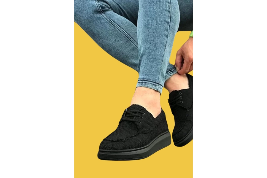 Shoecide Wg503 Bağcıklı Rahat Taban Keten Kömür Erkek Günlük Ayakkabı