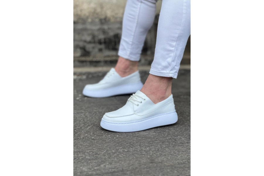 Shoecide Wg508 Beyaz Cilt Ortopedik Taban Erkek Casual Ayakkabı