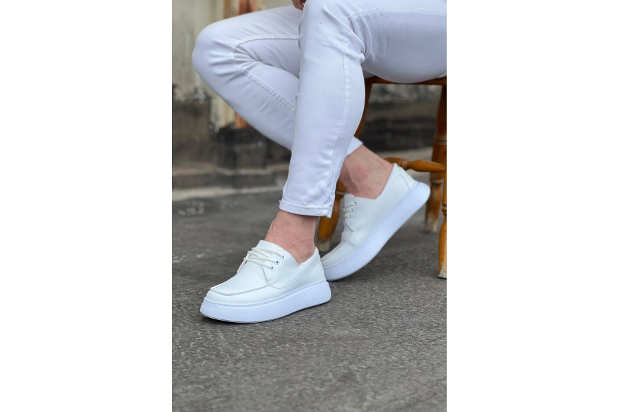 Shoecide Wg508 Beyaz Cilt Ortopedik Taban Erkek Casual Ayakkabı