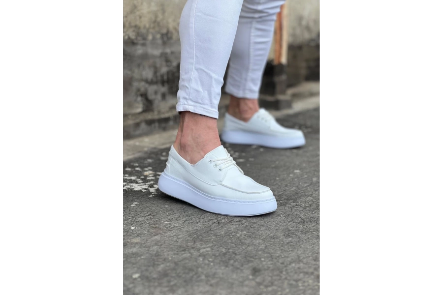 Shoecide Wg508 Beyaz Cilt Ortopedik Taban Erkek Casual Ayakkabı