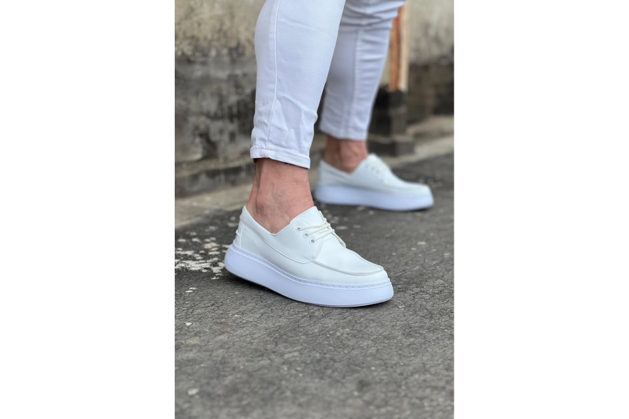 Shoecide Wg508 Beyaz Cilt Ortopedik Taban Erkek Casual Ayakkabı