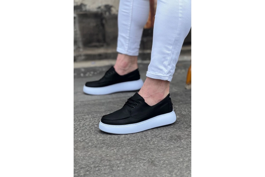 Shoecide Wg508 Siyah Cilt Ortopedik Taban Erkek Casual Ayakkabı