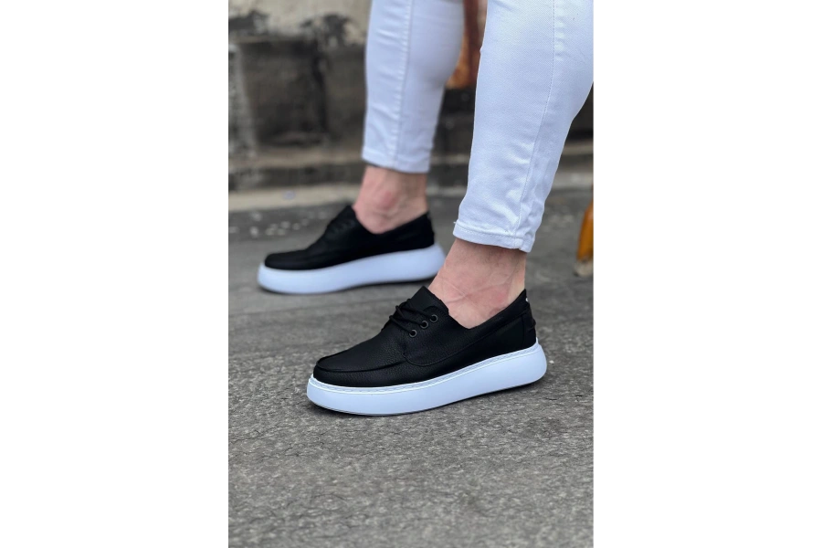 Shoecide Wg508 Siyah Cilt Ortopedik Taban Erkek Casual Ayakkabı