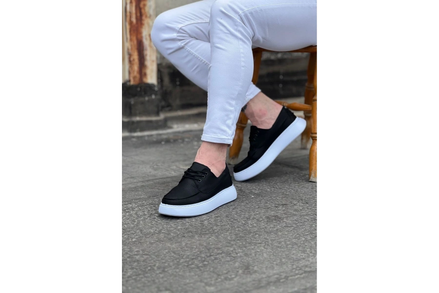 Shoecide Wg508 Siyah Cilt Ortopedik Taban Erkek Casual Ayakkabı