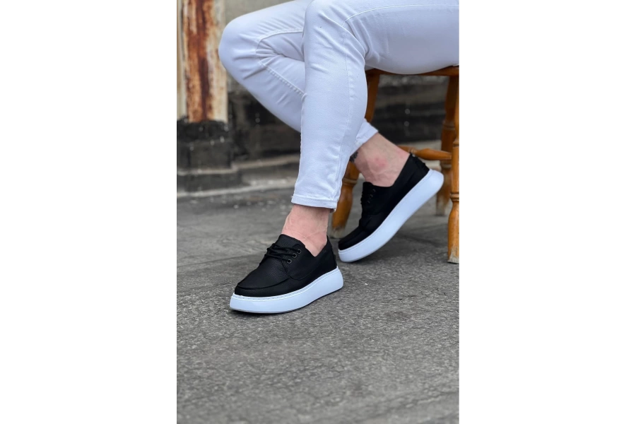 Shoecide Wg508 Siyah Cilt Ortopedik Taban Erkek Casual Ayakkabı