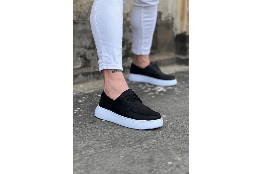 Shoecide Wg508 Siyah Cilt Ortopedik Taban Erkek Casual Ayakkabı