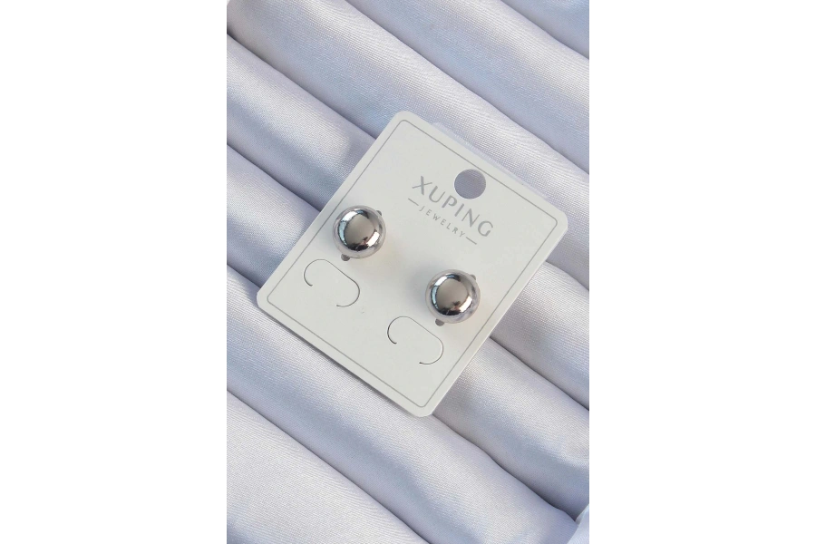 Shoecide Xuping Gümüş Renk Minimal Bombeli Oval Küpe