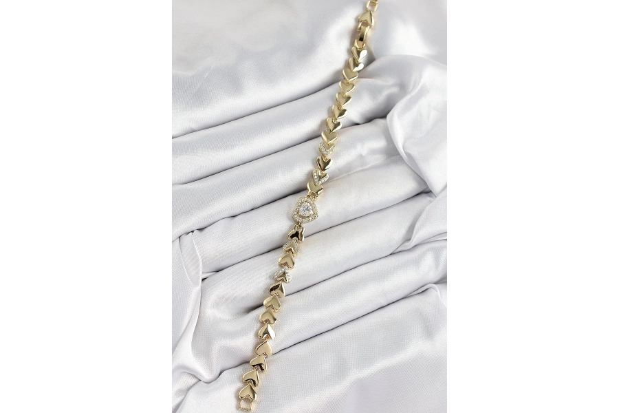 Shoecide Xuping Pirinç Baget Kalp Model Gold Renk Kadın Bileklik